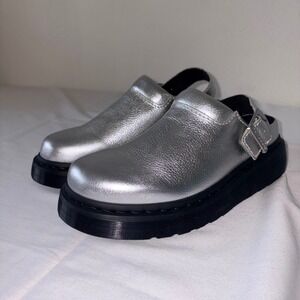 Dr Martens laketen silver Metallic Leather Platform Clog Sandals 9 air wair new